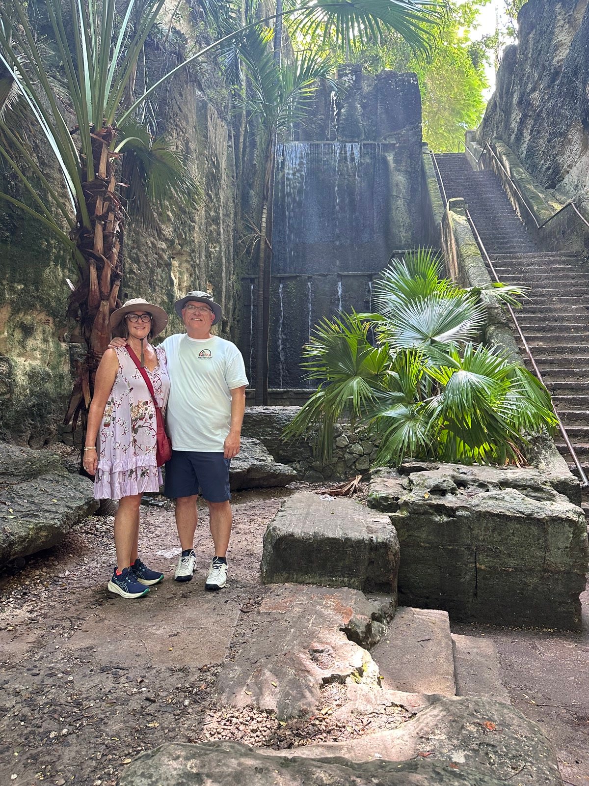 At the waterfall by the Queen’s Staircase in Nassau