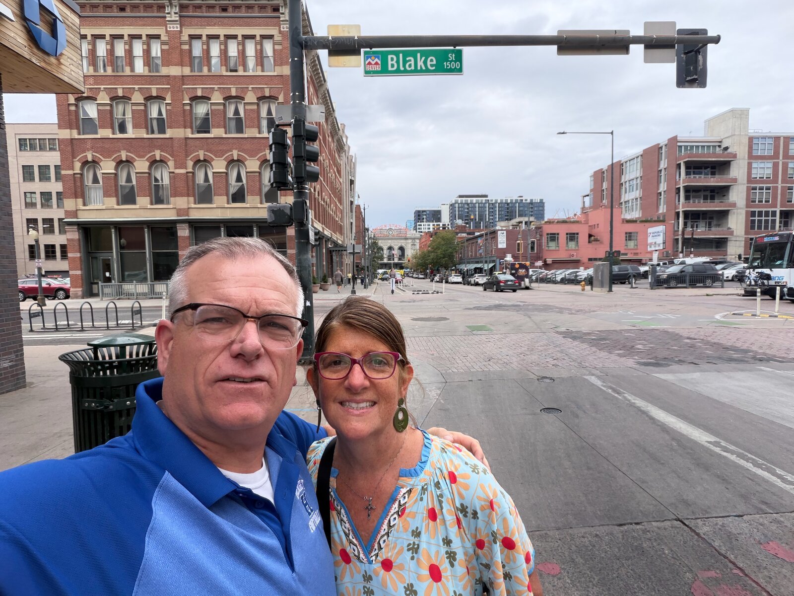 Chuck and companion on Blake Street near Union Station in Denver