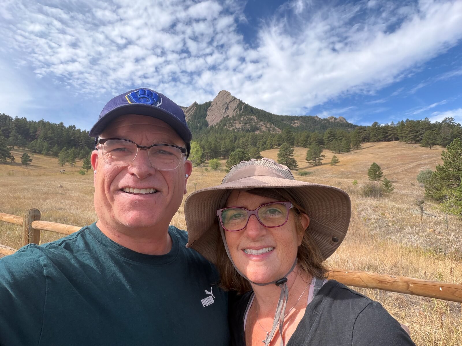Chuck and companion trail selfie with the Flatirons