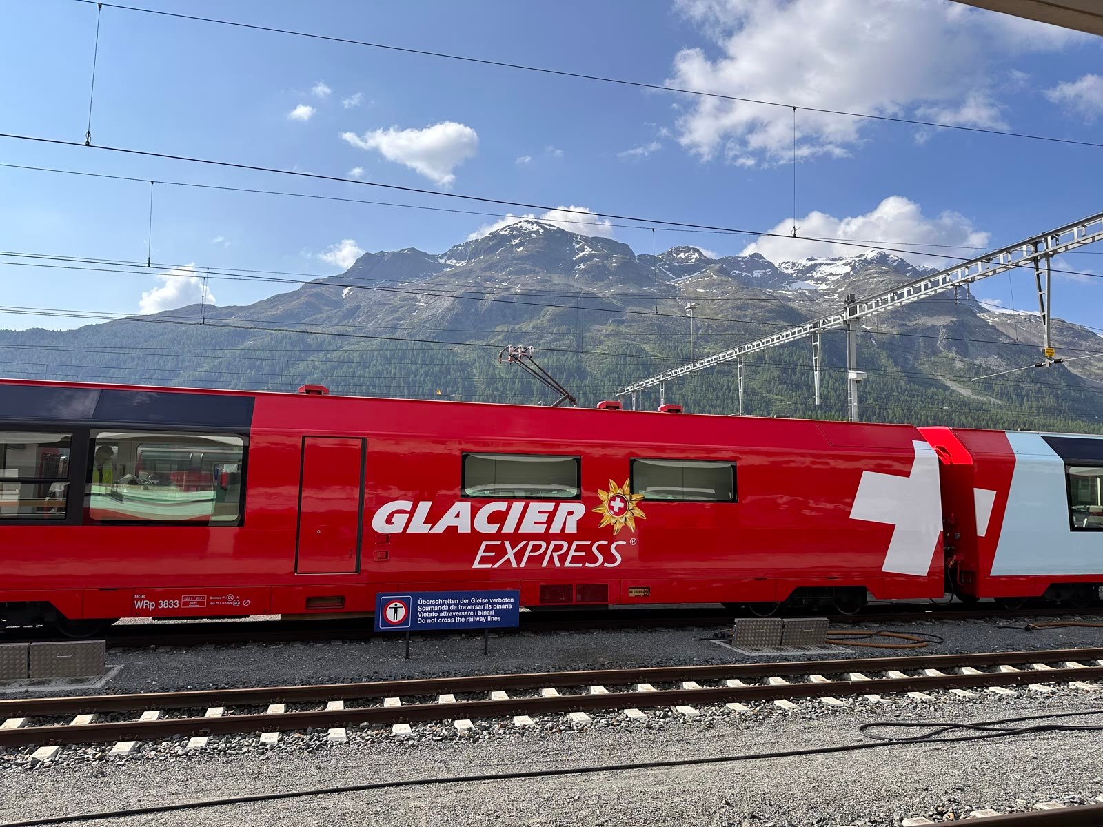 Red Glacier Express train in the Swiss Alps