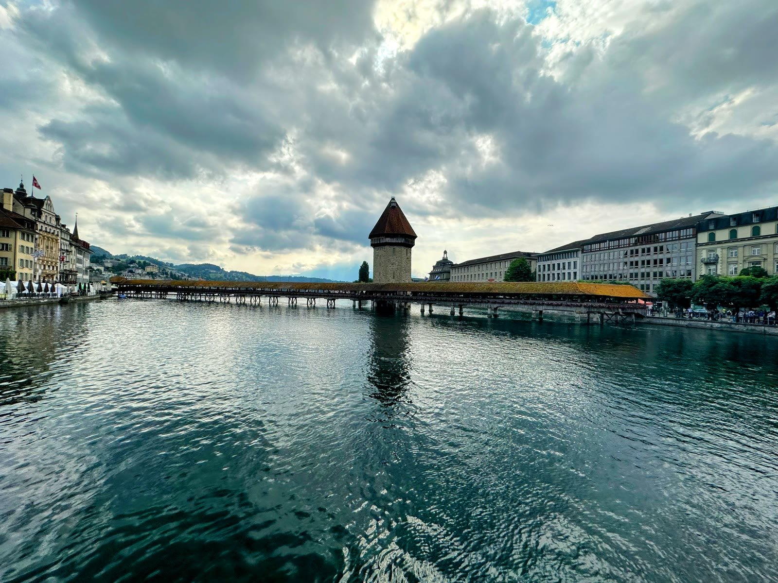 Chapel Bridge and Water Tower in Lucerne, Switzerland