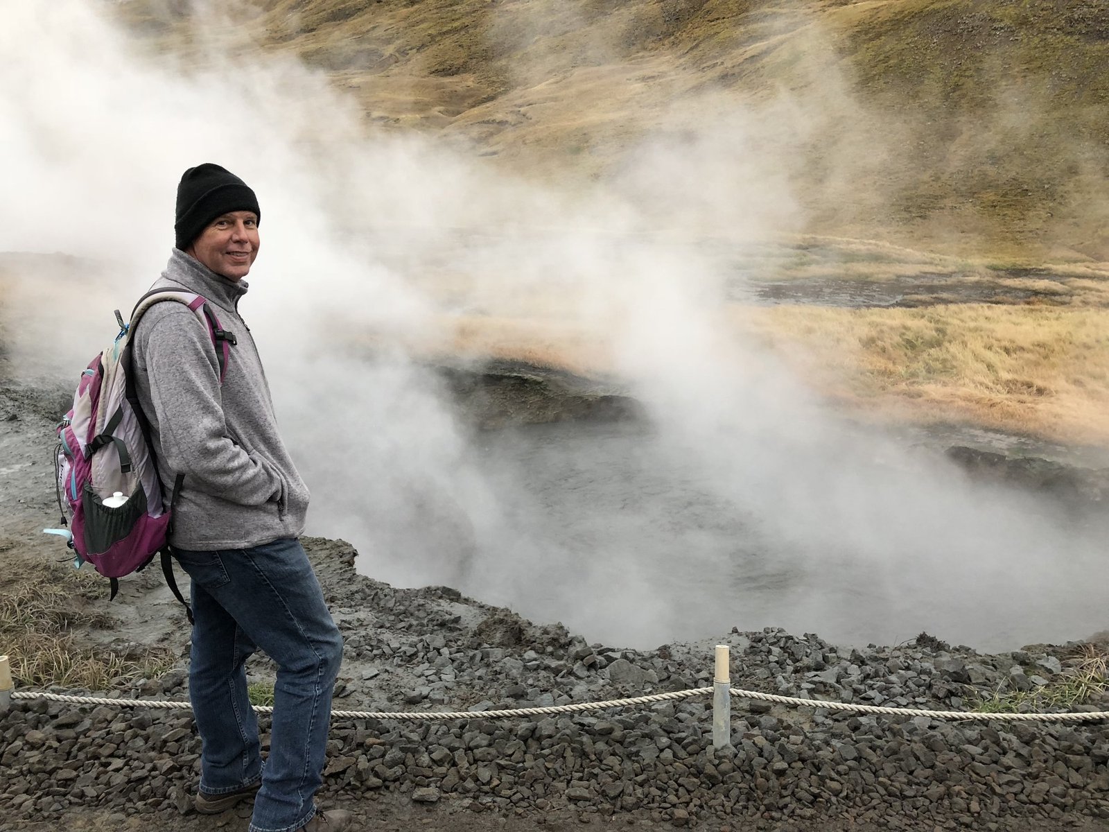 Chuck at a steaming geothermal area in Iceland