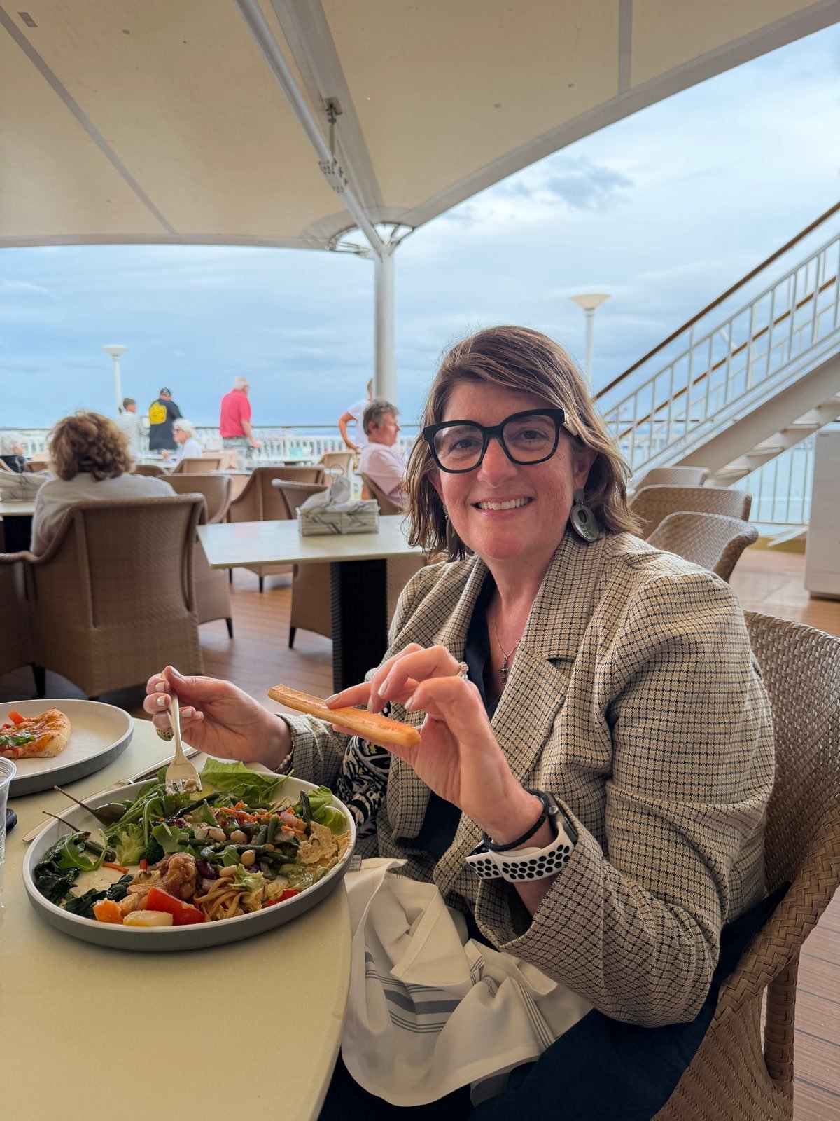 Lunch at an outdoor table on the cruise ship deck