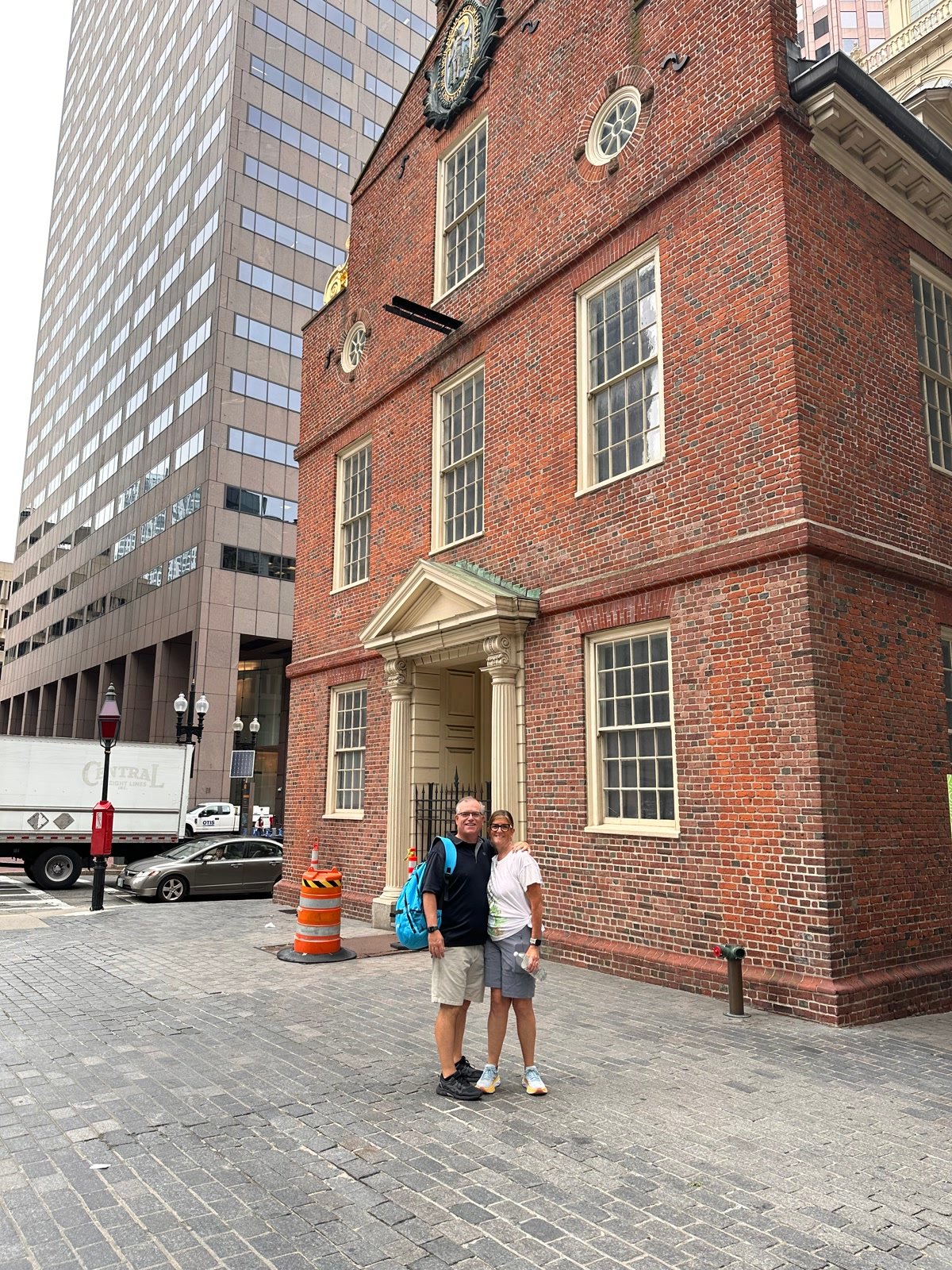 Couple in front of the Old State House in Boston