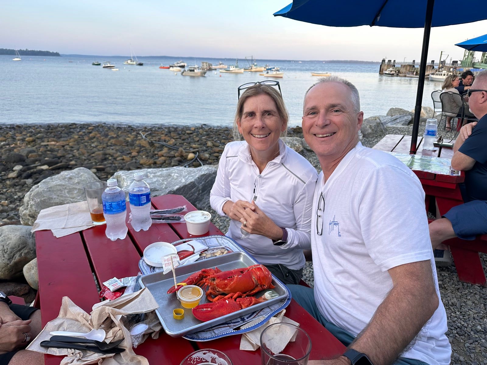 Lobster dinner by the harbor in Maine