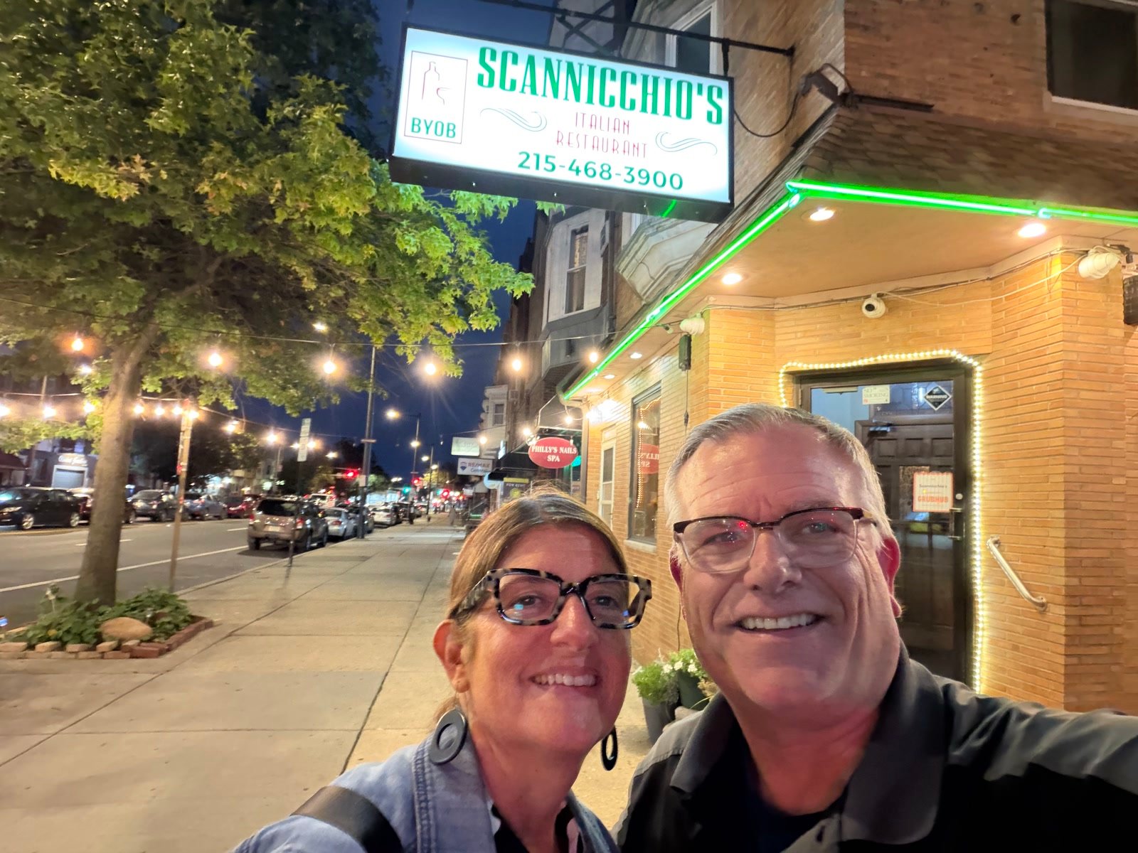 Chuck and Leslie outside Scannicchio's Italian Restaurant in Philadelphia
