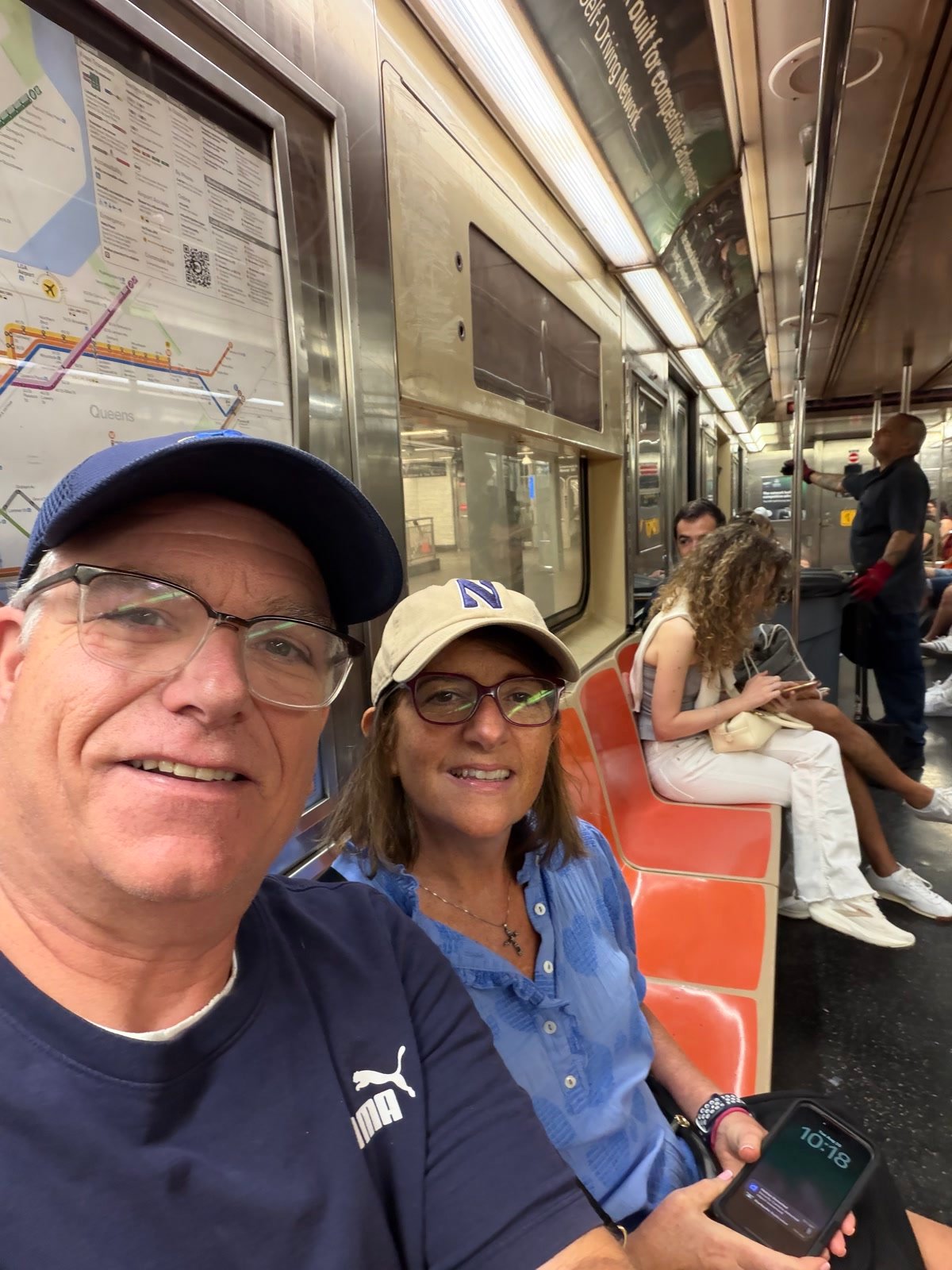 Chuck and Leslie on a New York City subway car