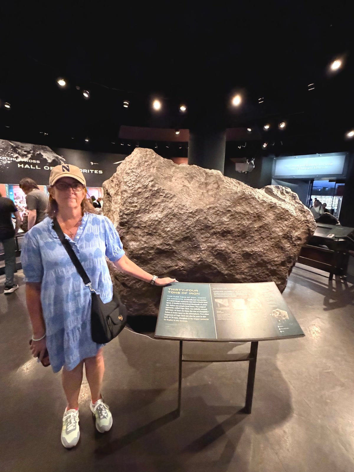 Leslie beside the Ahnighito meteorite at the American Museum of Natural History